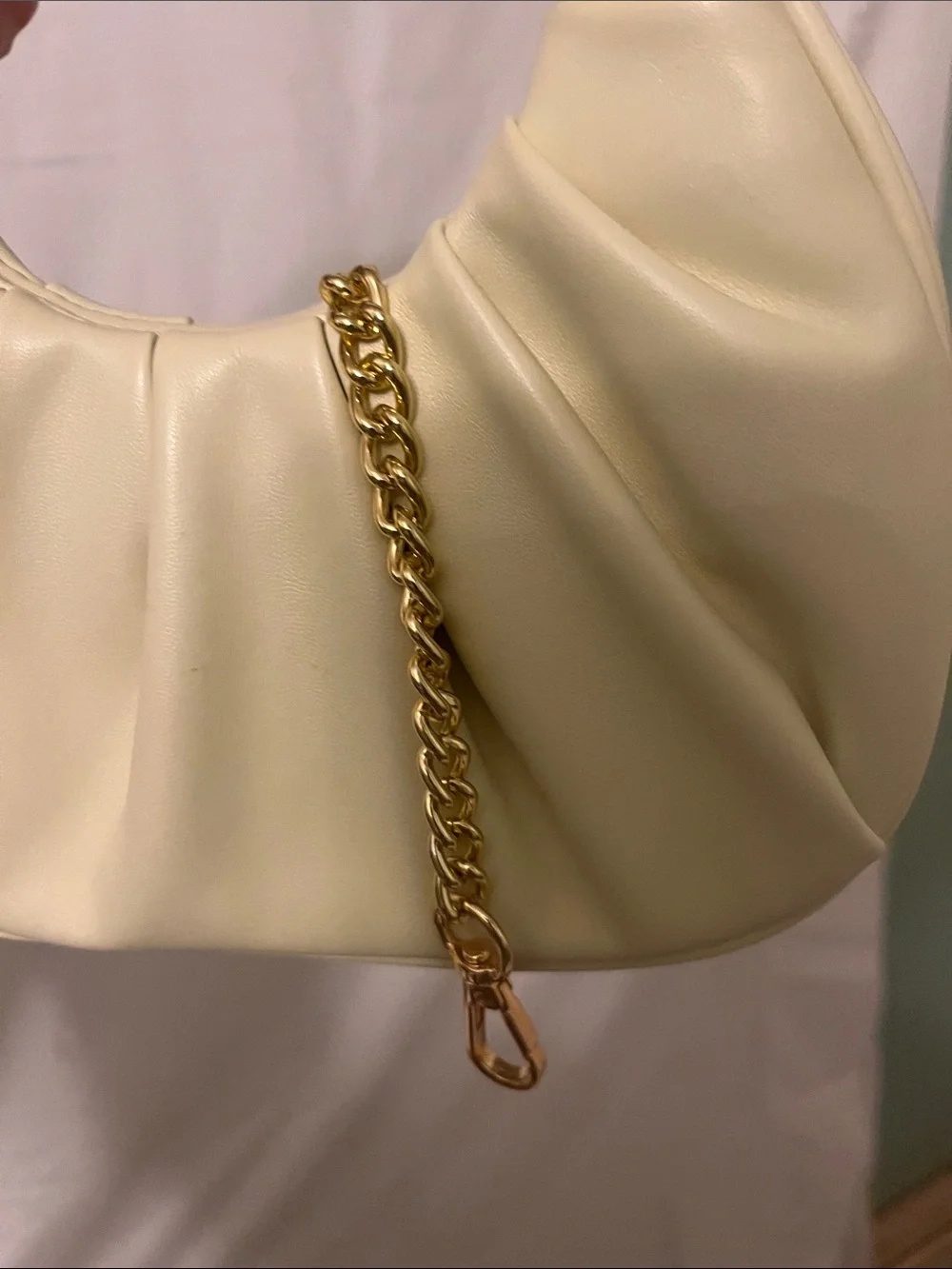 Cream Ruched Handle Shoulder Bag - Unbranded